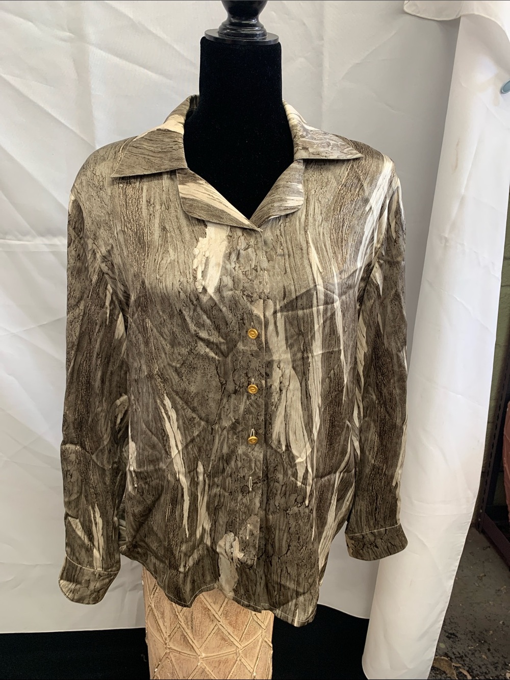 Escada Brown & Cream Button-Front Blouse